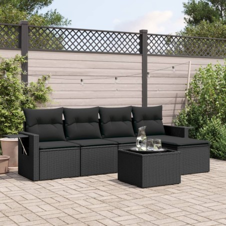 vidaXL Set de sofás de jardín 6 piezas y cojines ratán sintético negro