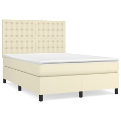 vidaXL Cama box spring con colchón cuero sintético crema 140x200cm