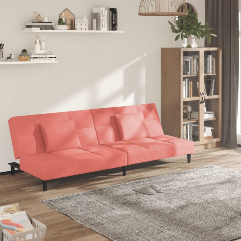 vidaXL Sofá cama de 2 plazas con dos almohadas terciopelo rosa vidaXL Sofá cama de 2 plazas con dos almohadas terciopelo rosa