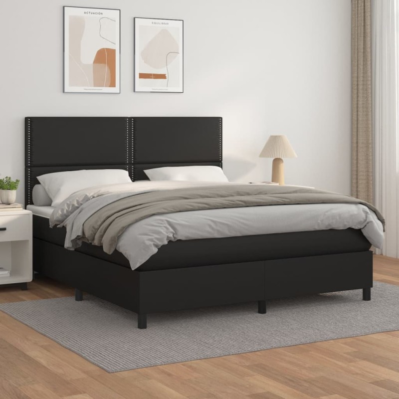 vidaXL Cama box spring con colchón cuero sintético negro 180x200 cm