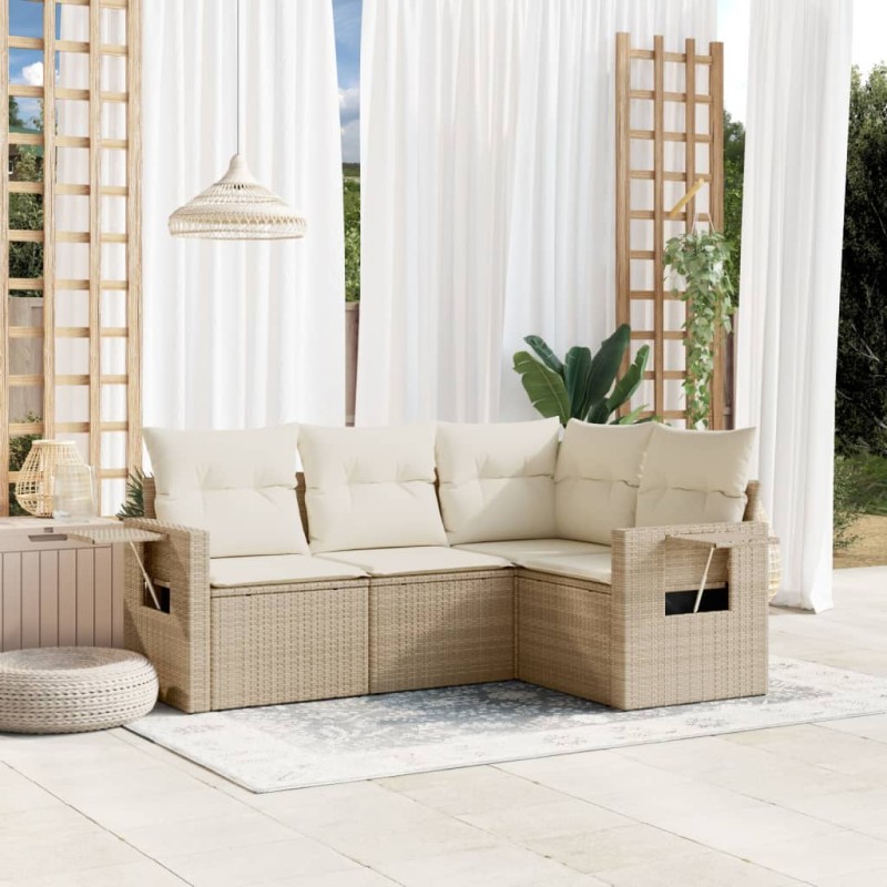 vidaXL Juego de sofás jardín con cojines 4 pzas ratán sintético beige vidaXL Juego de sofás jardín con cojines 4 pzas ratán sintético beige