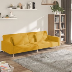 vidaXL Sofá cama de 2 plazas con dos almohadas tela color amarillo
