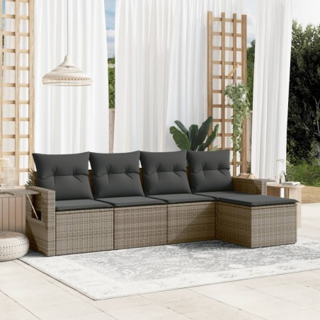 vidaXL Juego de sofás jardín con cojines 5 pzas ratán sintético gris