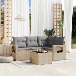 vidaXL Juego de sofás jardín con cojines 5 pzas ratán sintético beige