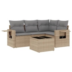 vidaXL Juego de sofás jardín con cojines 5 pzas ratán sintético beige