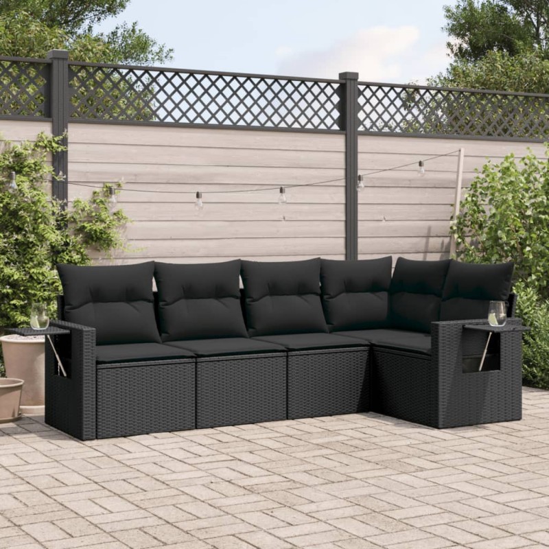 vidaXL Set de muebles de jardín 5 pzas y cojines ratán sintético negro