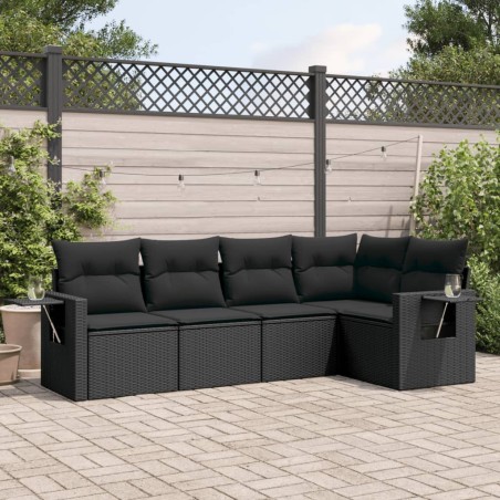 vidaXL Set de muebles de jardín 5 pzas y cojines ratán sintético negro