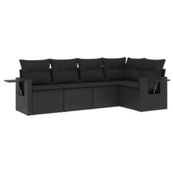 vidaXL Set de muebles de jardín 5 pzas y cojines ratán sintético negro