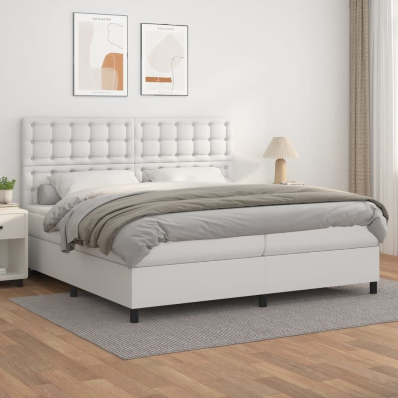 vidaXL Cama box spring con colchón cuero sintético blanco 200x200 cm vidaXL Cama box spring con colchón cuero sintético blanco 200x200 cm