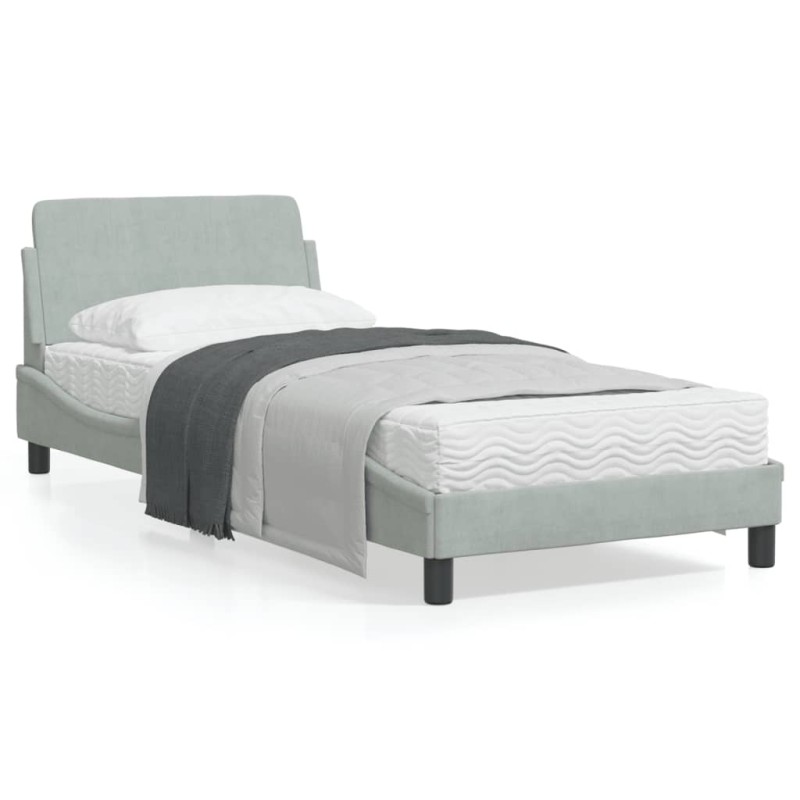 vidaXL Estructura de cama con cabecero terciopelo gris claro 90x190 cm vidaXL Estructura de cama con cabecero terciopelo gris claro 90x190 cm