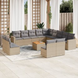 vidaXL Set sofás jardín 14 pzas y cojines ratán sintético beige mezcla