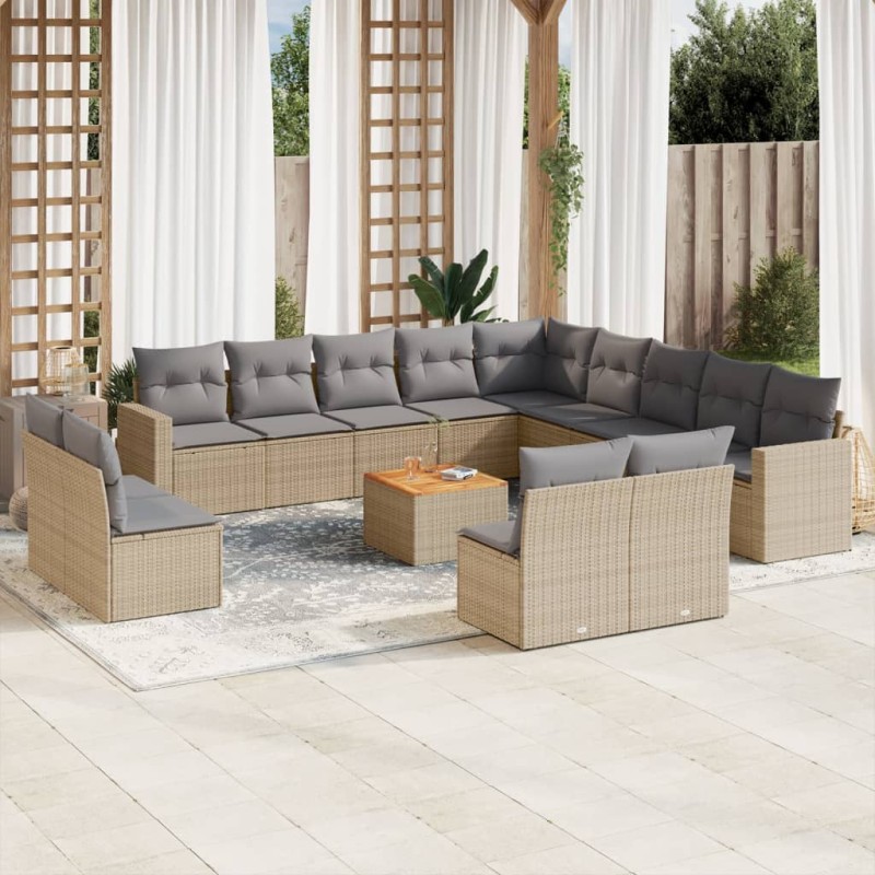 vidaXL Set sofás jardín 14 pzas y cojines ratán sintético beige mezcla