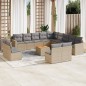 vidaXL Set sofás jardín 14 pzas y cojines ratán sintético beige mezcla