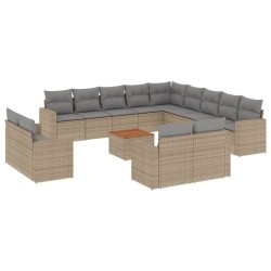 vidaXL Set sofás jardín 14 pzas y cojines ratán sintético beige mezcla