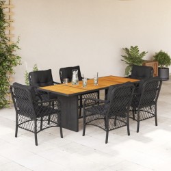 vidaXL Set de comedor de jardín 7 pzas y cojines ratán sintético negro