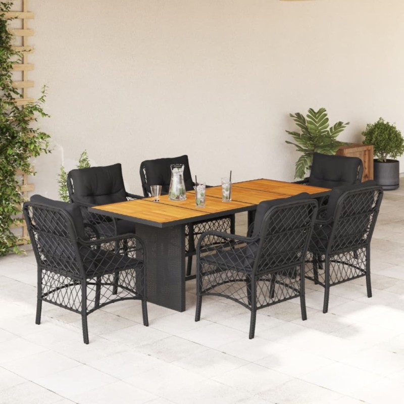 vidaXL Set de comedor de jardín 7 pzas y cojines ratán sintético negro vidaXL Set de comedor de jardín 7 pzas y cojines ratán sintético negro