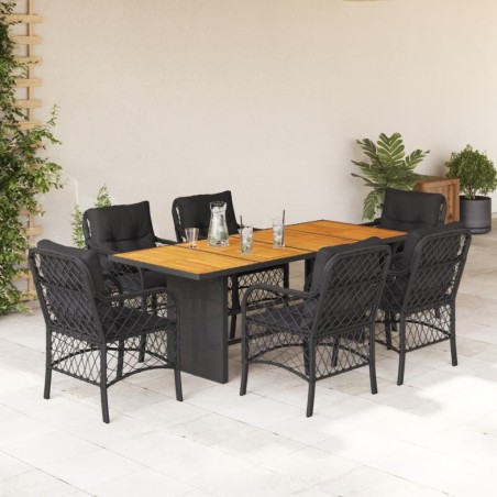 vidaXL Set de comedor de jardín 7 pzas y cojines ratán sintético negro