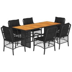 vidaXL Set de comedor de jardín 7 pzas y cojines ratán sintético negro