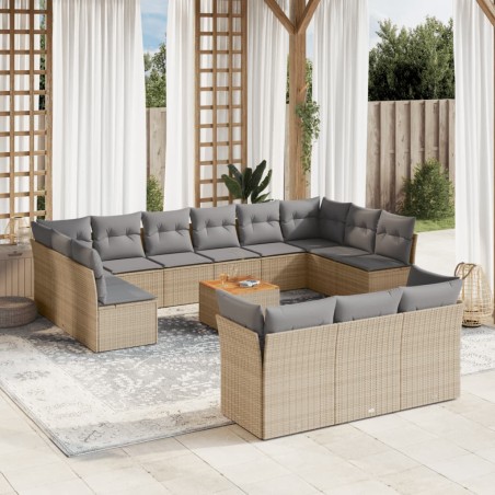 vidaXL Set sofás jardín 14 pzas y cojines ratán sintético beige mezcla