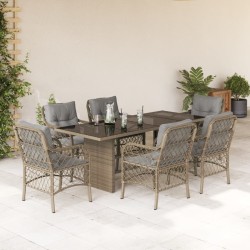 vidaXL Set comedor de jardín 7 pzas con cojines ratán sintético beige