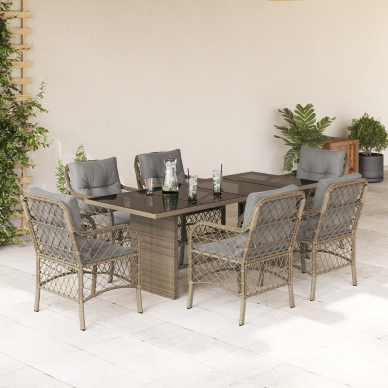 vidaXL Set comedor de jardín 7 pzas con cojines ratán sintético beige vidaXL Set comedor de jardín 7 pzas con cojines ratán sintético beige
