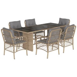 vidaXL Set comedor de jardín 7 pzas con cojines ratán sintético beige
