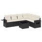 vidaXL Set de comedor de jardín 7 pzas y cojines ratán sintético negro