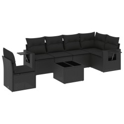 vidaXL Set de comedor de jardín 7 pzas y cojines ratán sintético negro