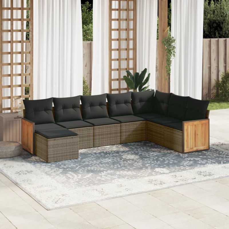 vidaXL Set de sofás de jardín 8 pzas y cojines ratán sintético gris vidaXL Set de sofás de jardín 8 pzas y cojines ratán sintético gris