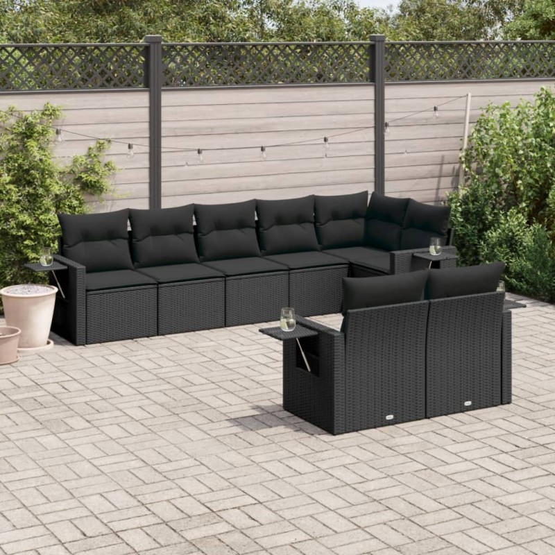 vidaXL Set de sofás de jardín 8 piezas y cojines ratán sintético negro vidaXL Set de sofás de jardín 8 piezas y cojines ratán sintético negro