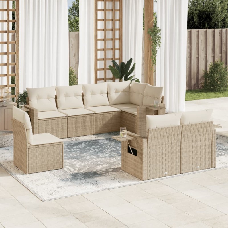 vidaXL Juego de sofás de jardín con cojines beige 8 pzas ratán PE vidaXL Juego de sofás de jardín con cojines beige 8 pzas ratán PE