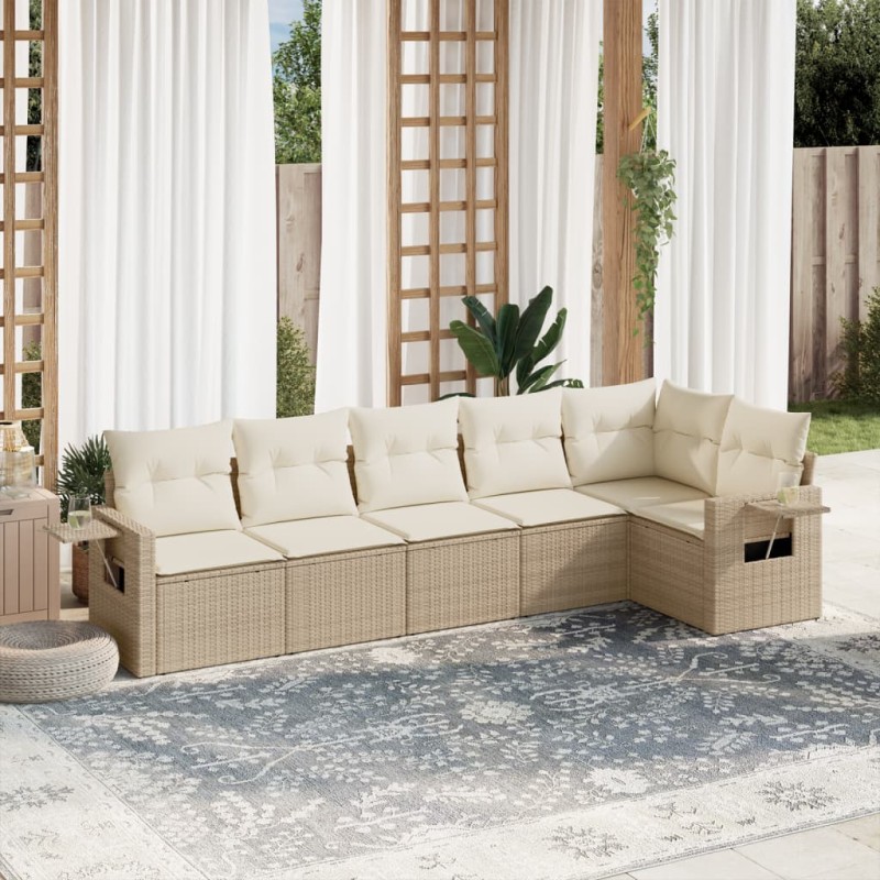 vidaXL Juego de sofás jardín con cojines 6 pzas ratán sintético beige vidaXL Juego de sofás jardín con cojines 6 pzas ratán sintético beige