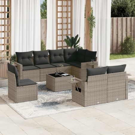 vidaXL Set de muebles de jardín 9 pzas y cojines ratán sintético gris