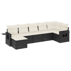 vidaXL Set de comedor de jardín 7 pzas y cojines ratán sintético negro