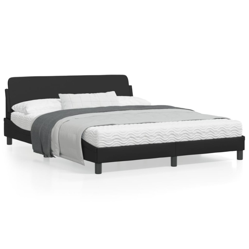 vidaXL Estructura de cama con cabecero cuero sintético negro 160x200cm vidaXL Estructura de cama con cabecero cuero sintético negro 160x200cm