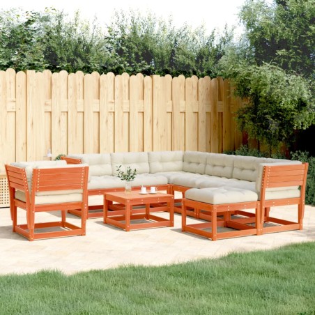 vidaXL Set muebles jardín 8 pzas con cojines madera pino marrón cera