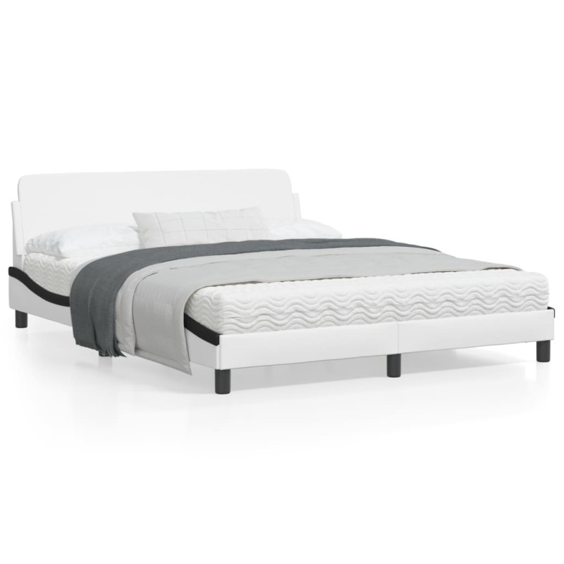 vidaXL Estructura cama cabecero cuero sintético blanco negro 160x200cm