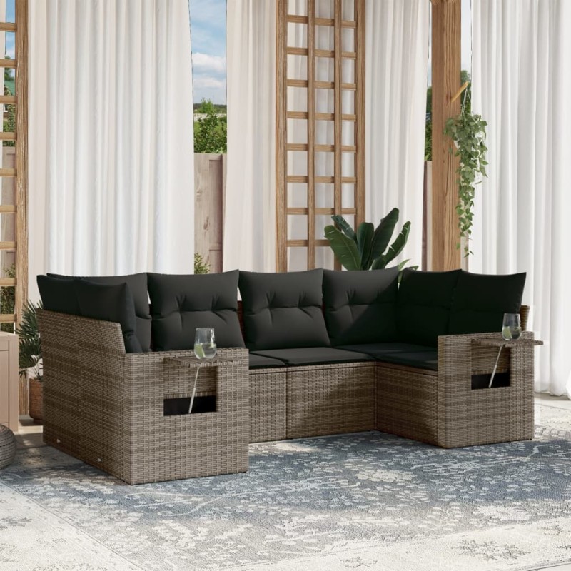 vidaXL Set de muebles de jardín 6 pzas y cojines ratán sintético gris vidaXL Set de muebles de jardín 6 pzas y cojines ratán sintético gris