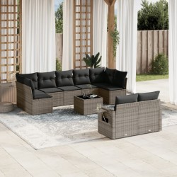 vidaXL Set de sofás de jardín 10 pzas con cojines ratán sintético gris