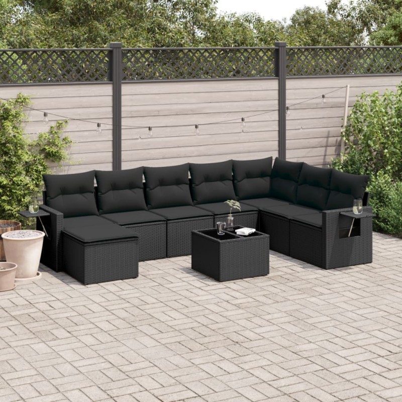 vidaXL Set de sofás de jardín 8 piezas y cojines ratán sintético negro vidaXL Set de sofás de jardín 8 piezas y cojines ratán sintético negro