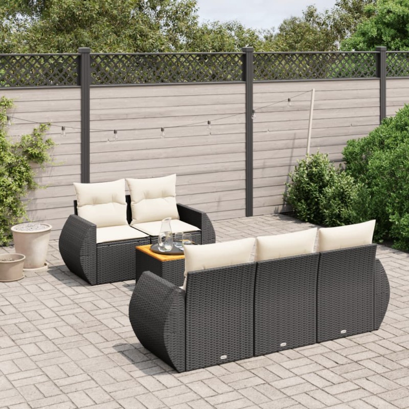 vidaXL Set de sofás de jardín 6 piezas y cojines ratán sintético negro vidaXL Set de sofás de jardín 6 piezas y cojines ratán sintético negro