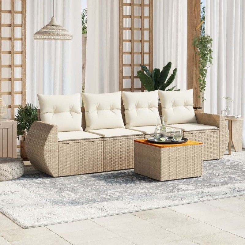 vidaXL Juego de sofás jardín con cojines 5 pzas ratán sintético beige vidaXL Juego de sofás jardín con cojines 5 pzas ratán sintético beige
