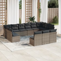 vidaXL Set sofás de jardín con cojines 13 piezas ratán sintético gris