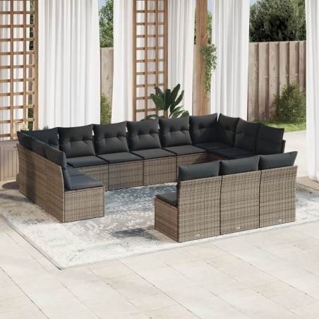 vidaXL Set sofás de jardín con cojines 13 piezas ratán sintético gris