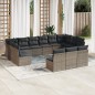 vidaXL Set sofás de jardín con cojines 13 piezas ratán sintético gris vidaXL Set sofás de jardín con cojines 13 piezas ratán sintético gris