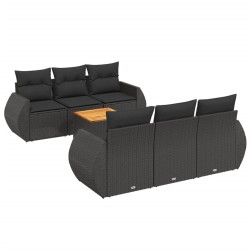 vidaXL Set de comedor de jardín 7 pzas y cojines ratán sintético negro