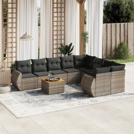 vidaXL Set de muebles de jardín 9 pzas y cojines ratán sintético gris