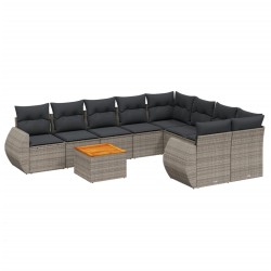 vidaXL Set de muebles de jardín 9 pzas y cojines ratán sintético gris