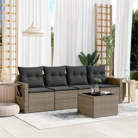 vidaXL Juego de sofás jardín con cojines 5 pzas ratán sintético gris
