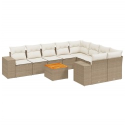 vidaXL Juego de sofás jardín con cojines beige 10 pzas ratán sintético